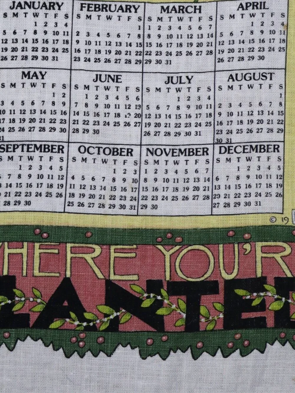Mary Engelbreit 1992 Calendar Linen Tea Towel Vintage 90s Kitchen Kitsch Whimsy